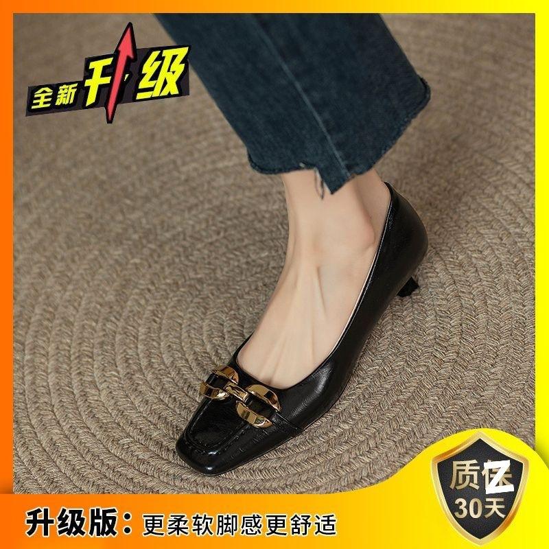 Medium heel square head small heel single shoes women's spring gentle shallow mouth high heel women's shoes