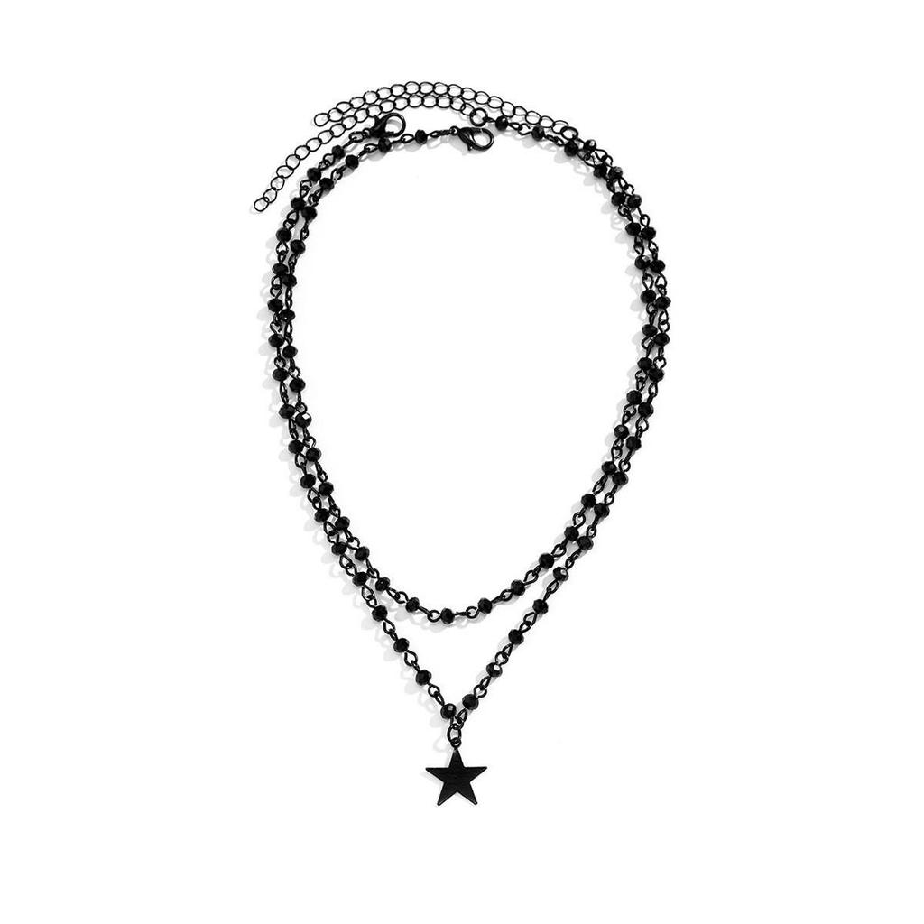 European & American Double-Layer Crescent Necklace – Cool Hip-Hop Star Pendant Design for Women