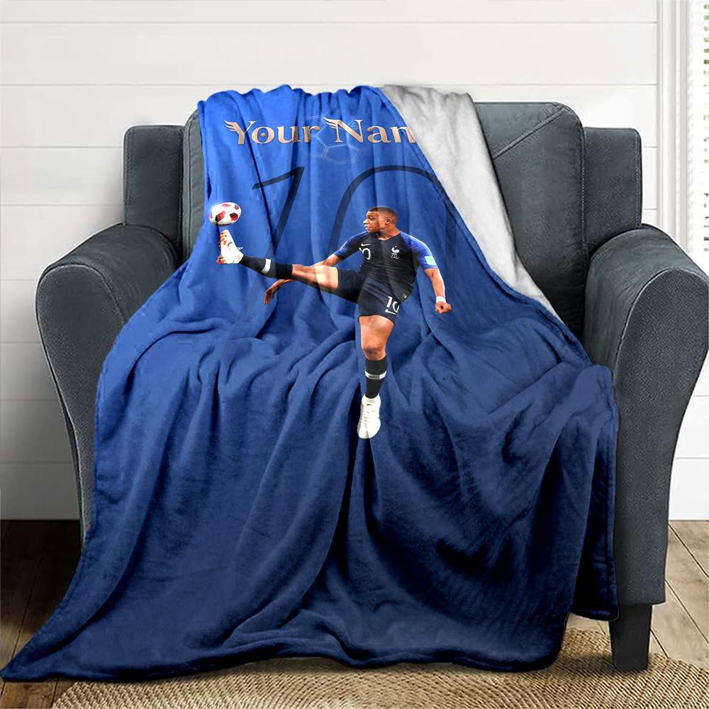 Mbappé Customize Text Blanket Throw Customizable Blanket Durable Comfort Perfect for Bedding Chair Livingroom Sofa All-Season Use