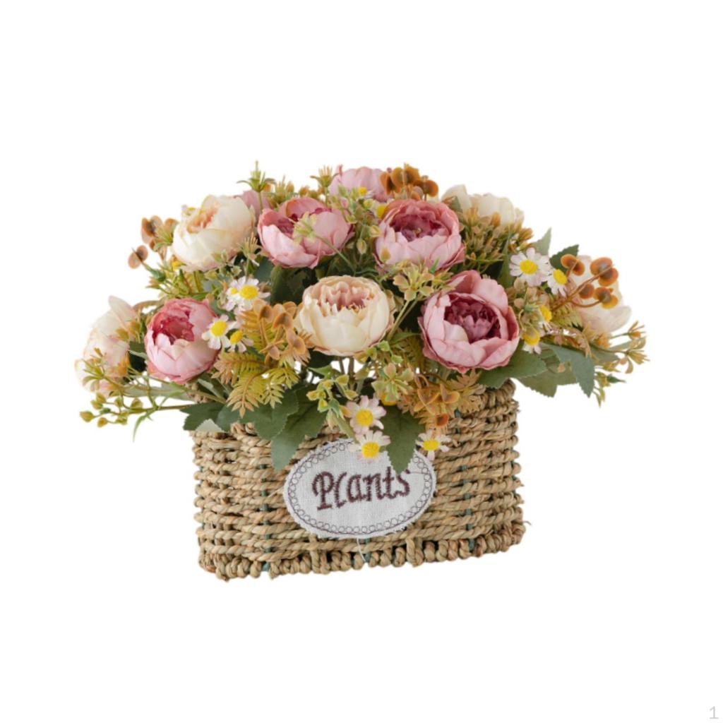 Artificial Flowers with Basket Centerpiece Desktop Decoration Ornament for Wedding