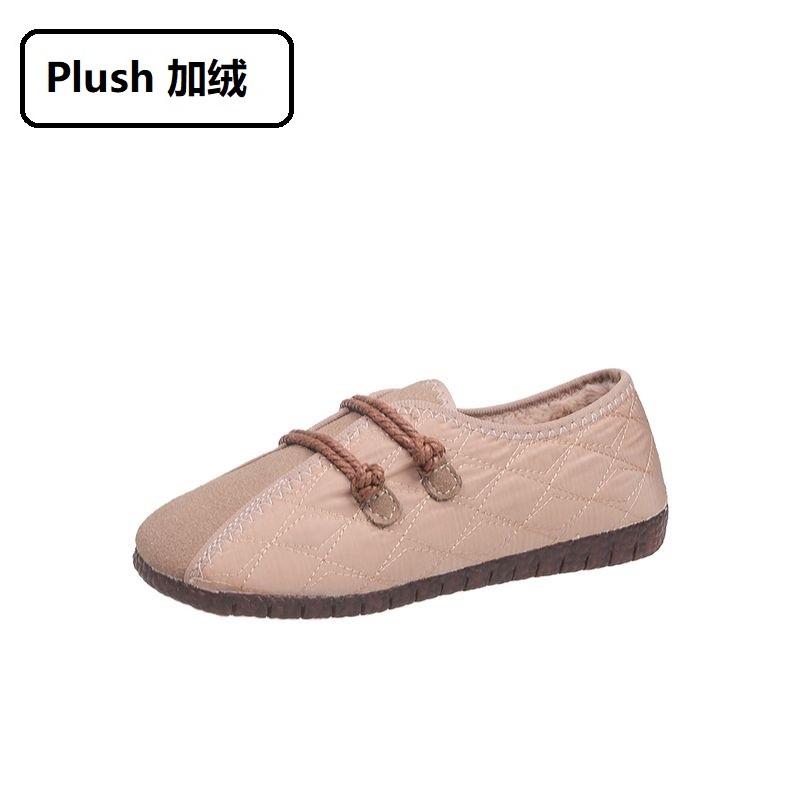 Fashion New winter plush flats women's warm slip on shoes grandma casual walking loafer leatherette flats elderly woman granny moccasin