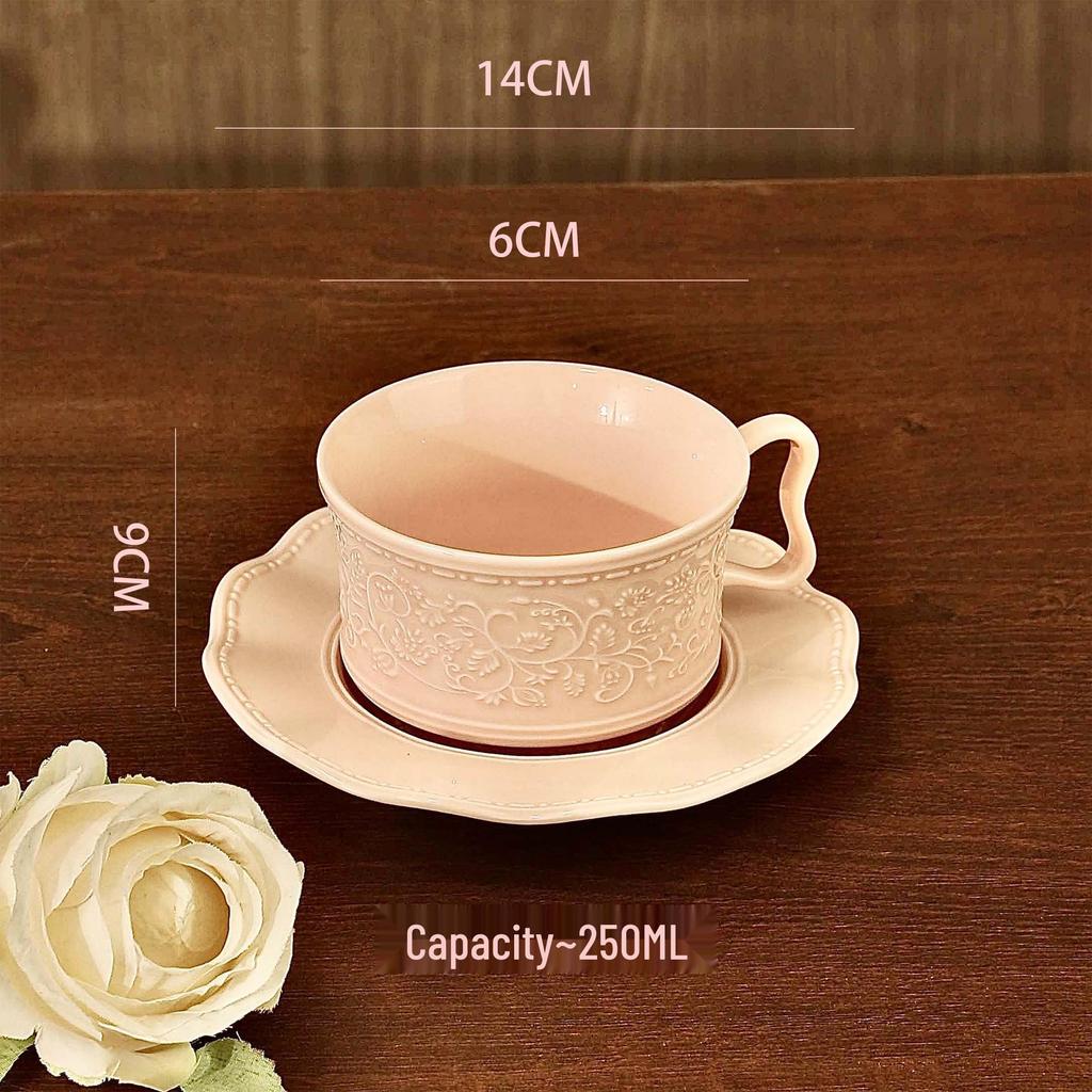 Retro European Style Ceramic Iced Americano and Latte Cup Set with Saucer