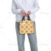 Orange and Yellow Flower Print Reusable Leakproof Lunch Box for Work Office Picnic Travel Portable Insulated Lunch Bag for Women
