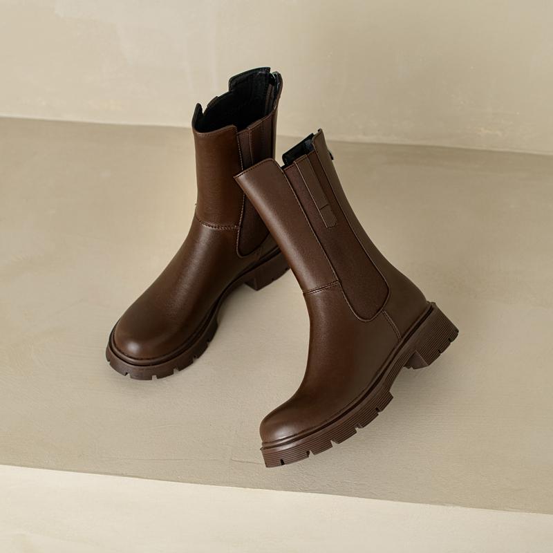 

Женские дизайнерские полусапожки челси до середины икры, резиновые ботильоны, модные ботинки на платформе с эластичной боковой вставкой, мотоциклетные боты, женские сапоги-трубы 35