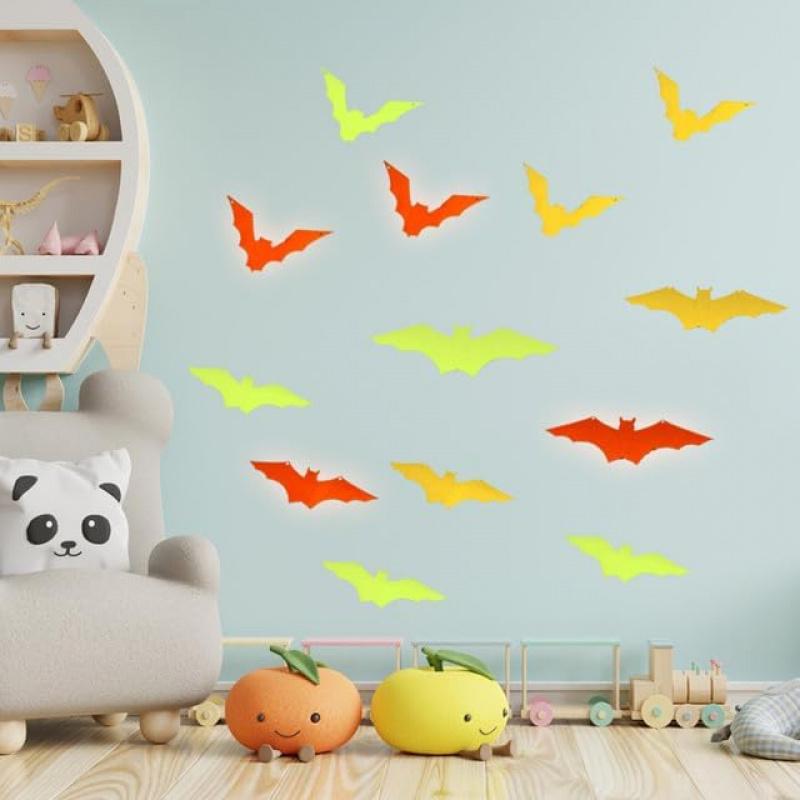 12 ks 3D netopýří nástěnné dekorace svítící ve tmě, Realistické voděodolné PVC duchové netopýři pro dveře a okna, Dekorace na halloweenskou párty