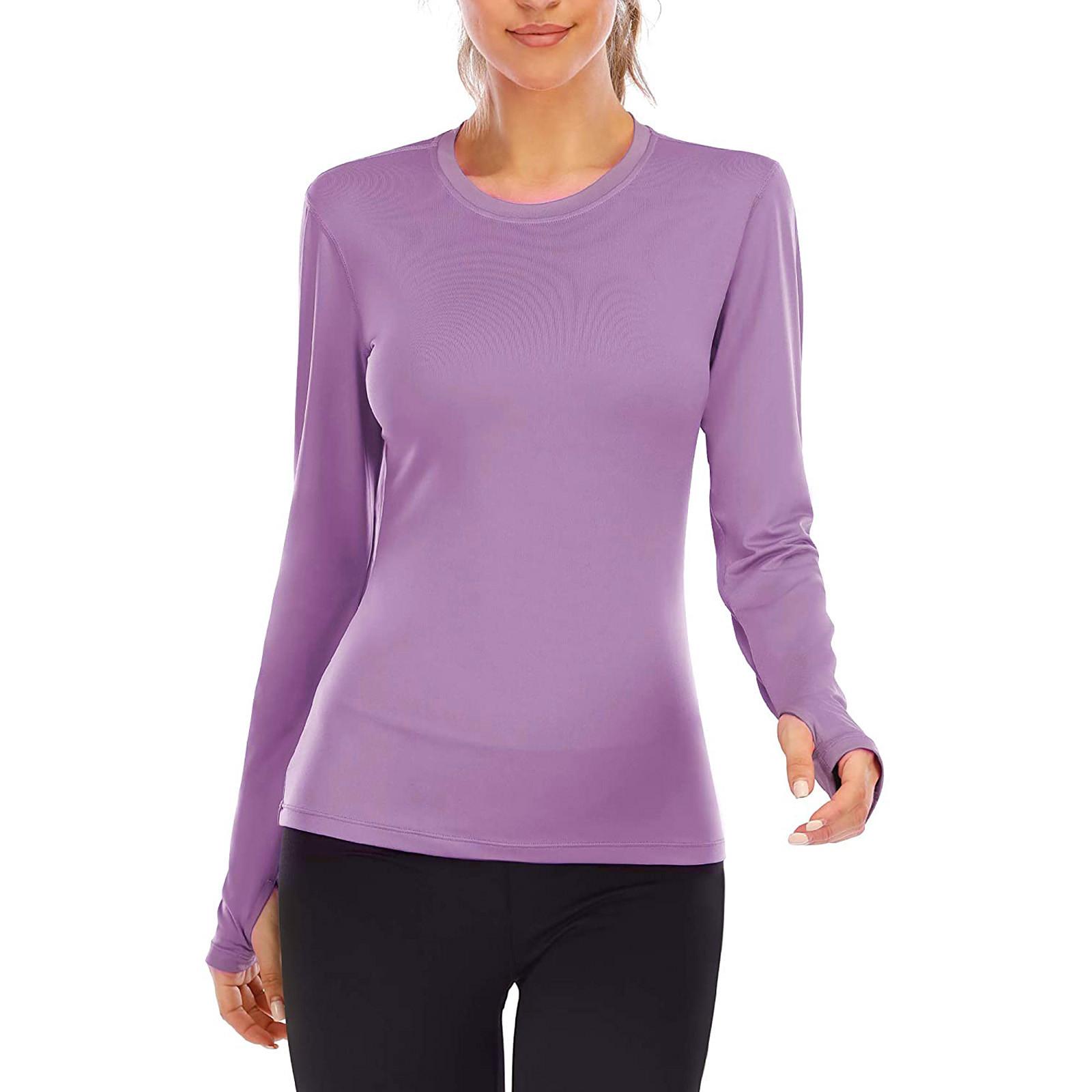 

Женская облегающая однотонная солнцезащитная футболка с длинным рукавом для фитнеса S фиолетовый