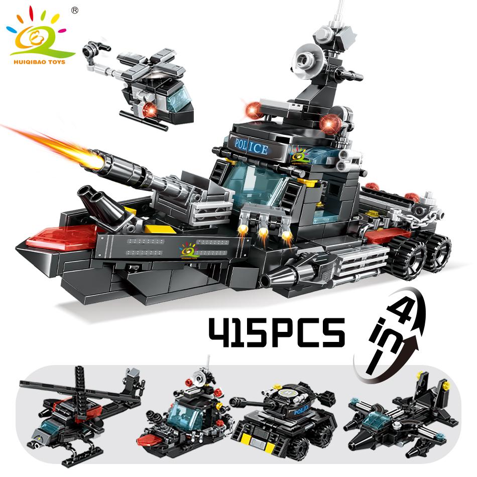 Non-Toxic Swat Police Truck Model Building Blocks City Helicopter Vehicle Car Figures Bricks Educational Toy For Children Gift