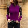 Primavera e Outono Mulheres Tricotado Gola Alta Suéter Casual Macio Gola O Pulôver Moda Slim Renda Vazada Mangas Compridas Roupas