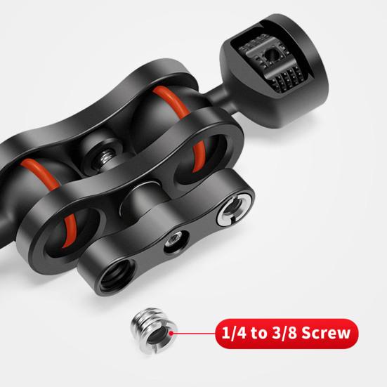 Double Ball Arm Camera Mount 1/4-inch Thread Aluminum Alloy Rotatable Ball Head LED Fill