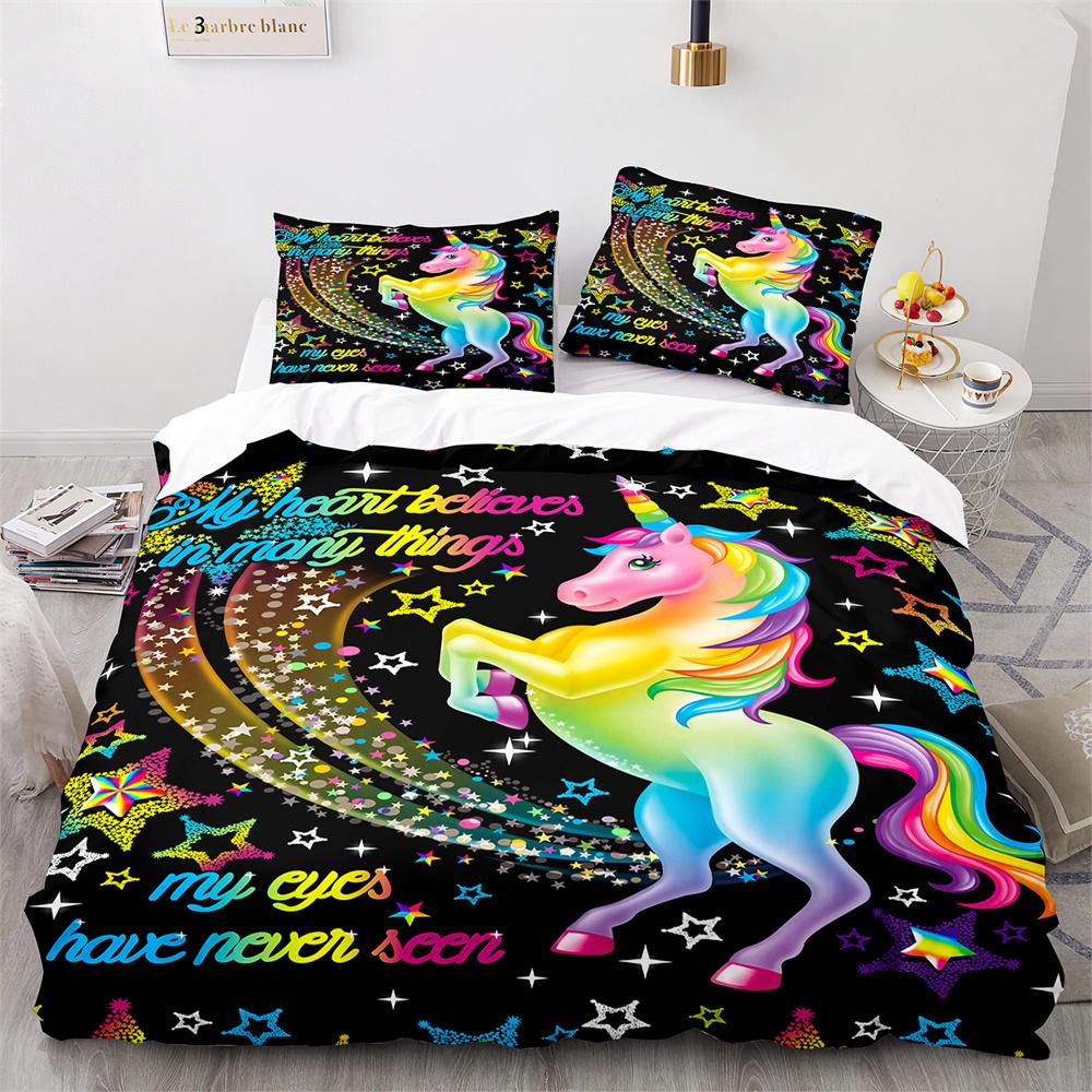 Cute Couple Of Pony Duvet Cover Set 3D Unicorn Pony Horse Polyester Quilt Cover With Pillow Shams For Kids Adults Bedding Set