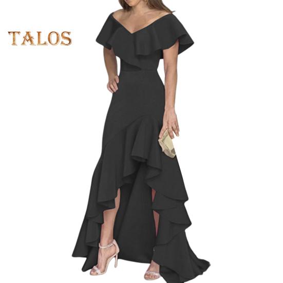 Rochie de seară pentru femei, cu volane, cu decolteu în V, cu tiv neregulat, fără mâneci, lungime la podea, rochie de bal, pentru petrecere, pentru banchet.