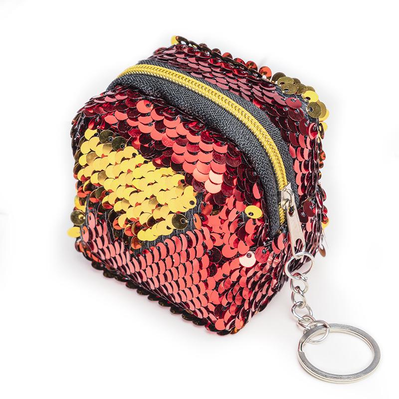 New Creative Sequin Square Three-dimensional Mini Coin Bag Lightweight and Portable Ladies' Key Bag