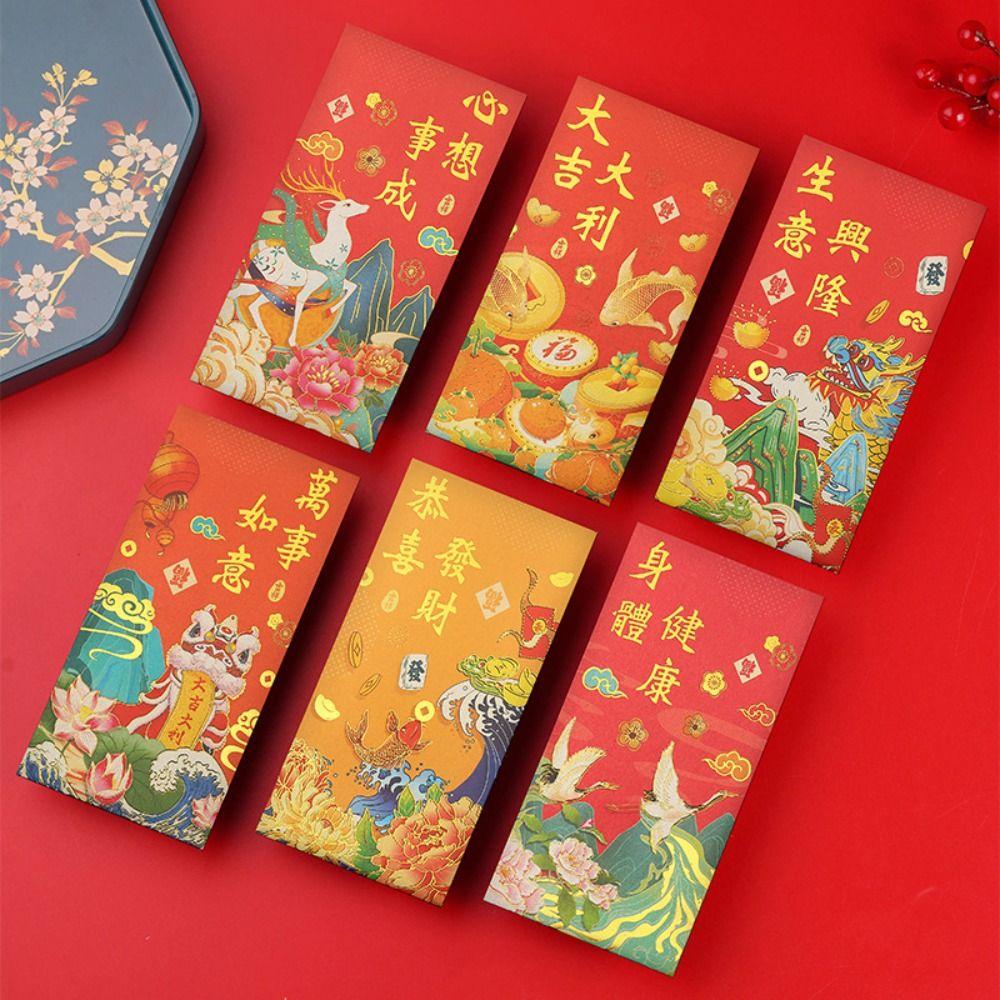 10pcs Festive Decor Cartoon Red Envelopes Blessing Chinese Style Red Pocket Traditional Lucky Money Bag Spring Festival