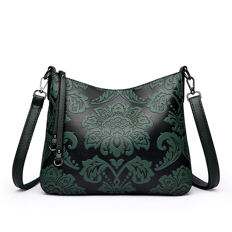 Genuine Retro Luxury Leather Crossbody Bag Women Shoulder Messenger Bags Printing Trendy Handbag Large Capacity Purse Sac A Main