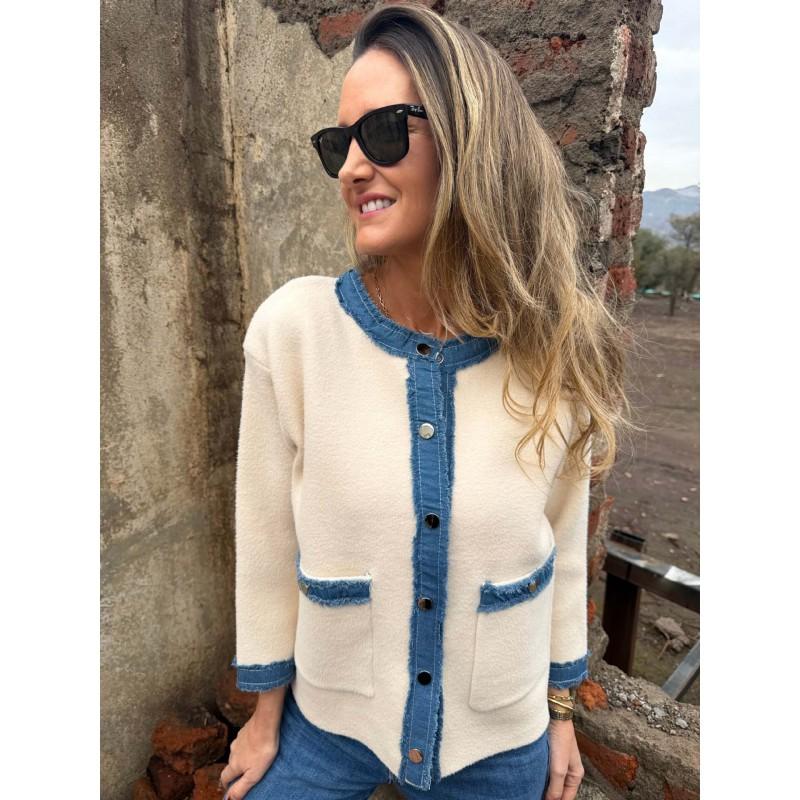 2026 Russian Fall Winter Womens Vintage Denim Knit Zip Cardigan Coat