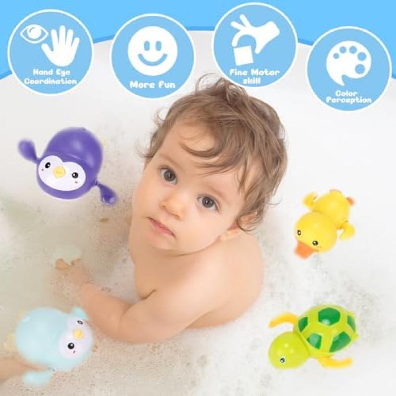 Venditer Baby Bath Toys Set, Wind-Up Swimming Pool Toys, Bathtub Water Play Toys for Infants 1+ Year Old, Kids Bath Time Toys Gift for Boys and Girls