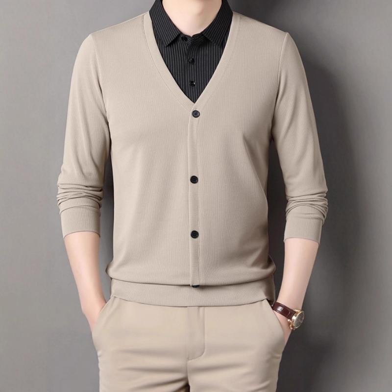 Herren-Pullover im Fake-Zweiteiler-Look mit Hemdkragen, Frühling und Herbst, lässiger, vielseitiger Pullover, Mode-Pullover für Väter mittleren Alters