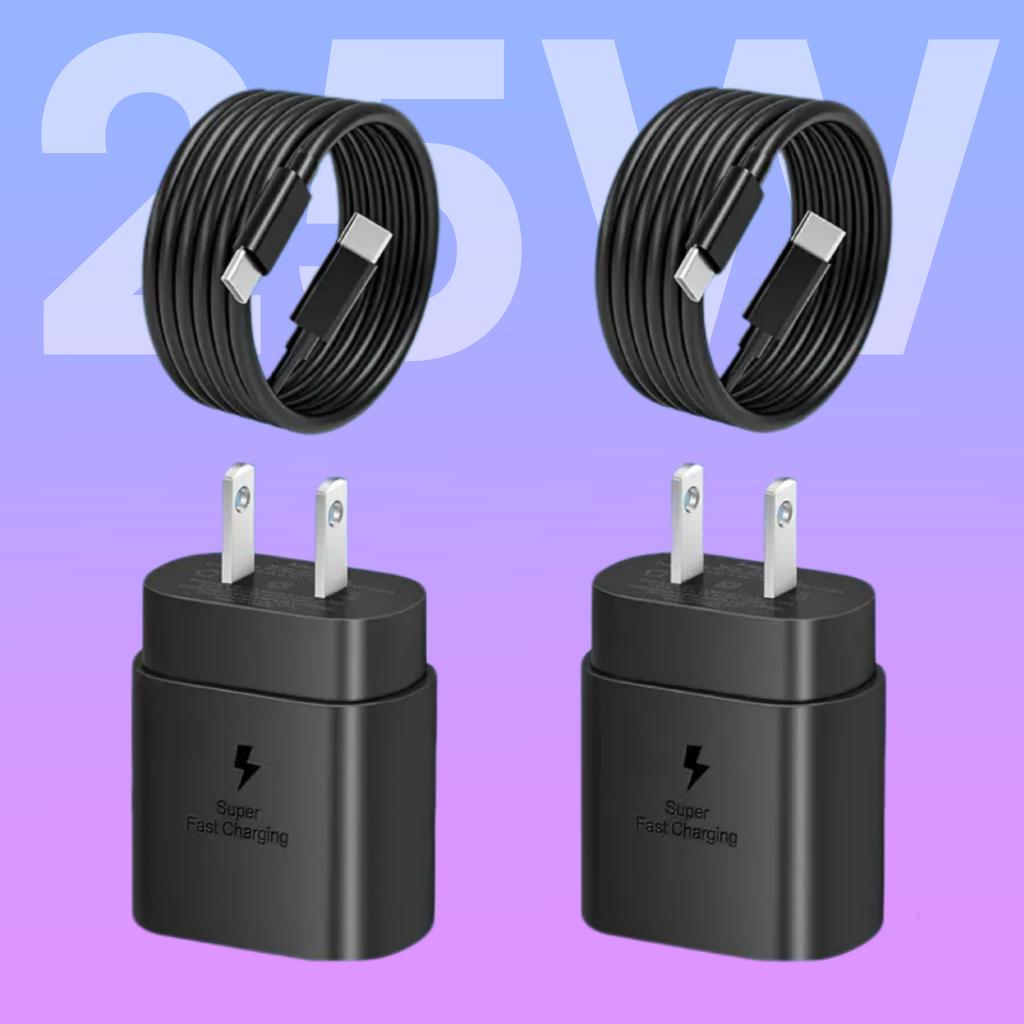 2pcs USB C Fast Charger 25W Super Fast Charger Type C Charger Block With Type C Fast Charging Cable For Samsung