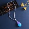 Amber Beeswax Gradient Purple-Blue Necklace Water Drop Flowers Pendent Necklace For Women Unisex Beaded Pendant Ornaments Gift