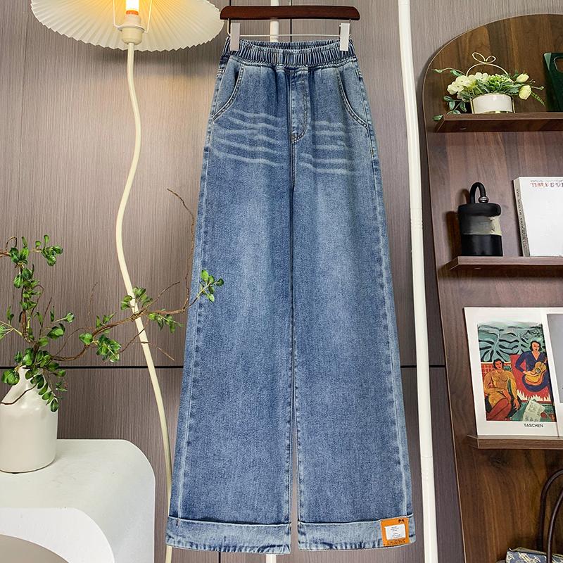 

DIMANAF 2025 Большой размер Осень Джинсы базовые эластичные синие Новые брюки Женские Свободные Большие Повседневные брюки 6XL 6XL синий