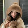 Plush Lei Feng Hat Women's Winter Plush Thickened Warm Ear Protection Riding Windproof and Cold-proof Wool Knitted Hat