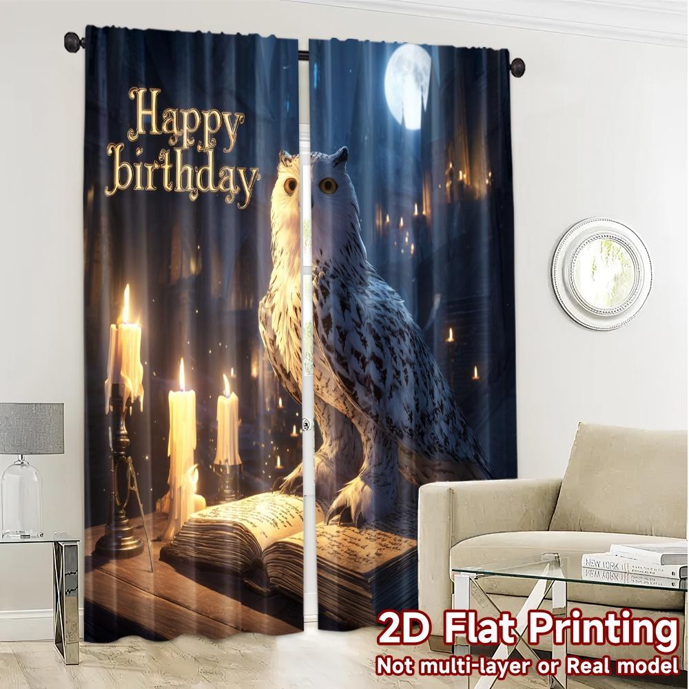 2pcs   2D FLAT PRINTING Curtains (Without Rod) OwlMagicNight Pattern Chic Curtains Versatile Fabric Curtains Decorations Inside