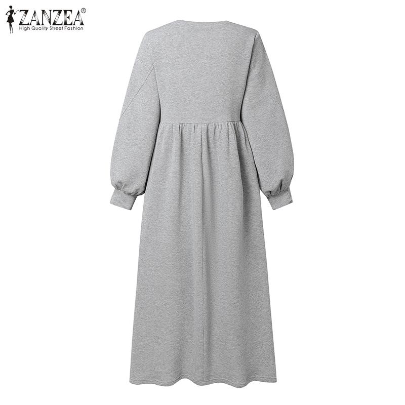ZANZEA Rochie lejeră cu mânecă lungă, lejeră, cu gât rotund