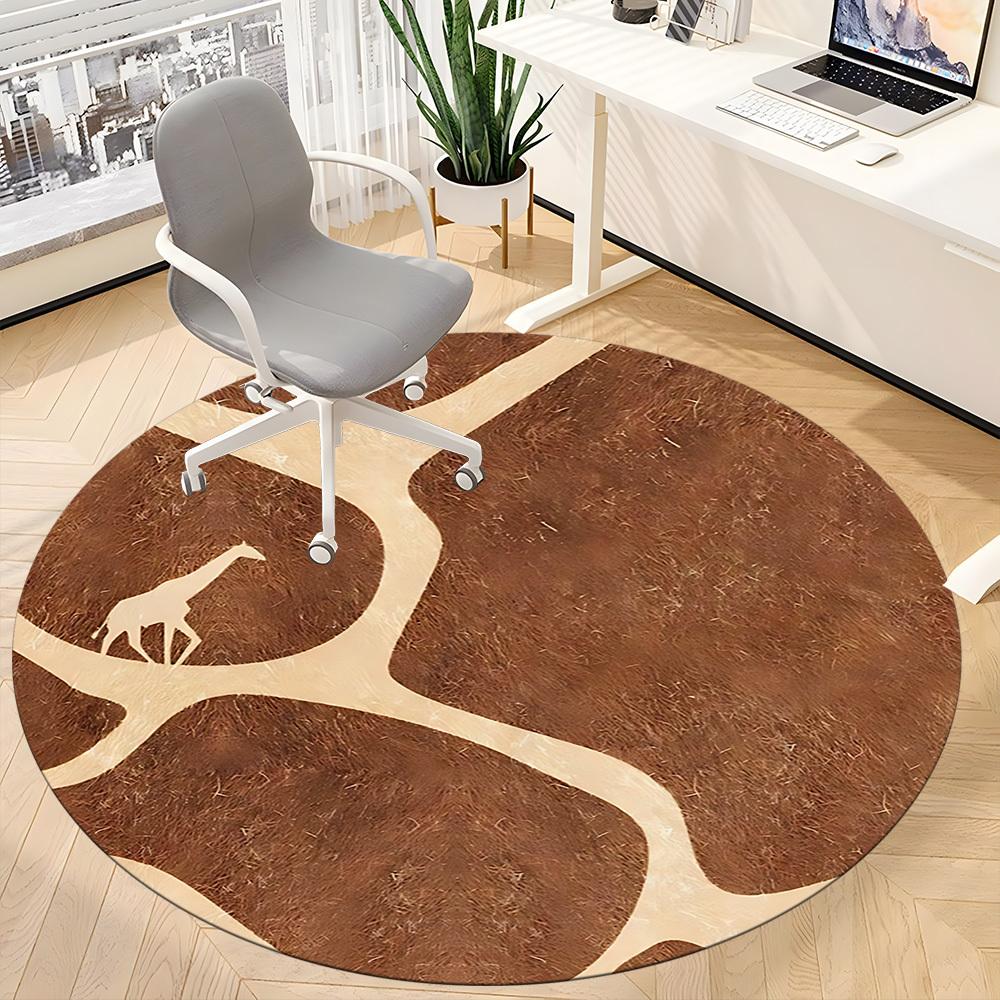1pc Giraffe Safari Office Round Area Rug, Indoor Mat Suitable ForOffice, Under Office Chairs Bedroom Living Room Home Decor D021