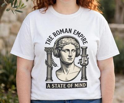 Roman Empire A State of Mind Tee with Classical Statue Roman Columns | Vintage Roman History T-Shirt for Men & Women