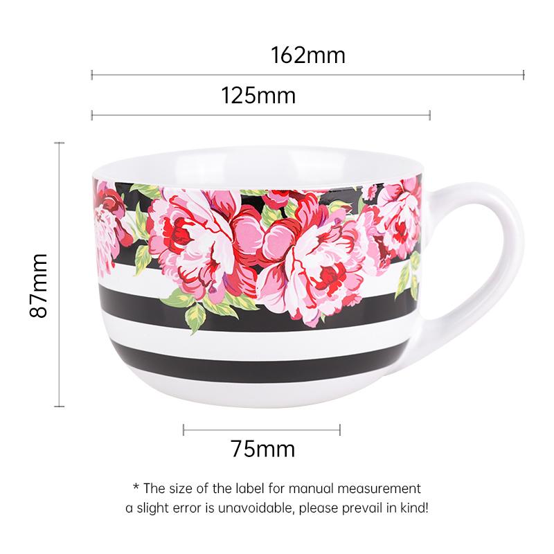 

1pc 20oz Scandinavian Style Large Capacity Ceramic Breakfast Cup Elegant Design Bowl with Handle - Perfect for Breakfast & Soups 501-600ml