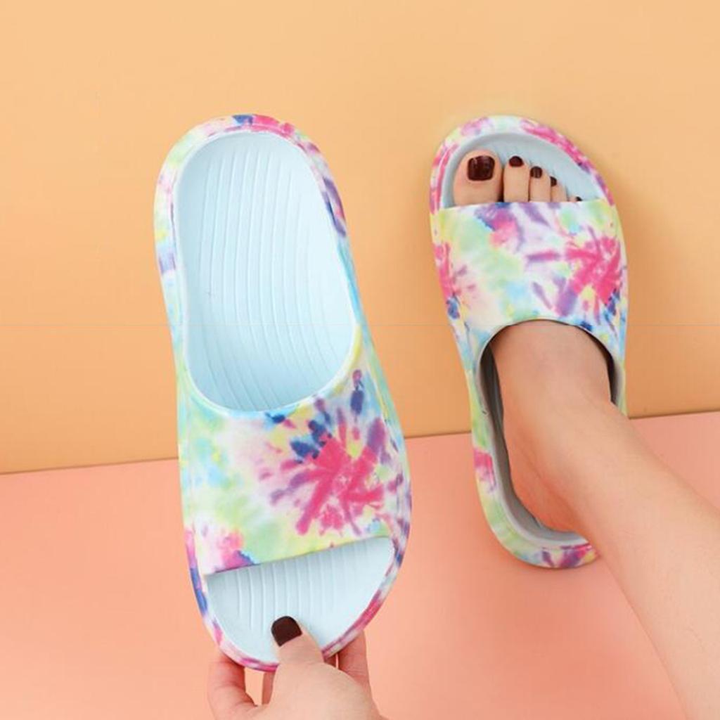 Womens Slippers With Bow Home Slippers For Women In Summer Thick Soles Silent Bathroom Sandals Tie Dyed Prints Sandals For Woman