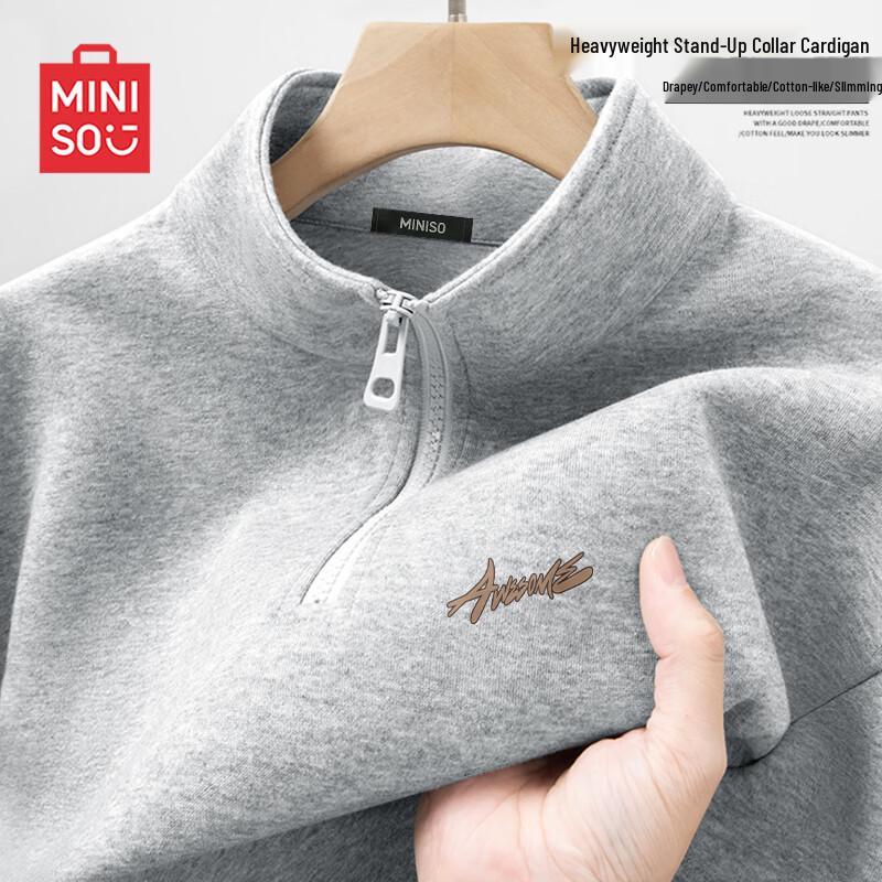 MINISO Men's American Style Half-Zip Stand Collar Sweatshirt