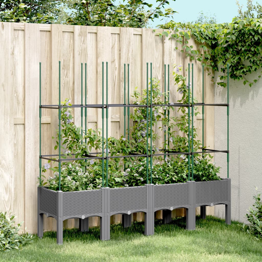 Planter with Trellis Light Grey 160 x 40 x 142.5 cm PP