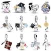 100% 925 Silver Graduation Season Series Owl Bachelor's Hat Charms Beads Fit 3mm 925 Exquisite Bracelets DIY Jewelry