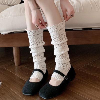Autumn Winter Woolen Knitted Mid-Calf Hollow Out Socks Women'S Y2K Leg Warmers Jk Boots Cover