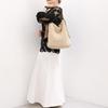Dropped grosgrain patterned woven tote basket bag