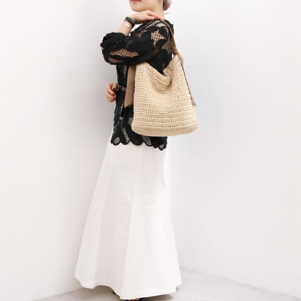 Dropped grosgrain patterned woven tote basket bag