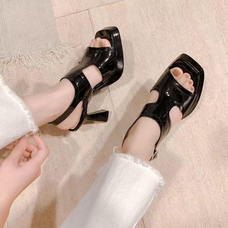 Hollow waterproof table sexy open-toed high heels 2025 summer new sandals women's thick-heeled sandals women's outer sandals