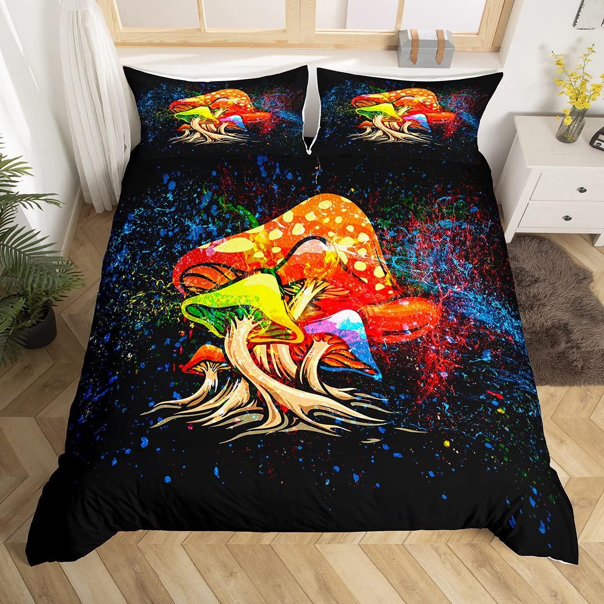 

Trendy Modern Mushroom Watercolor Fungus Wild Botanical Retro Leaf Pattern Polyester Comforter Quilt Comforter (quilt)-EU Single(135*200cm)3pcs