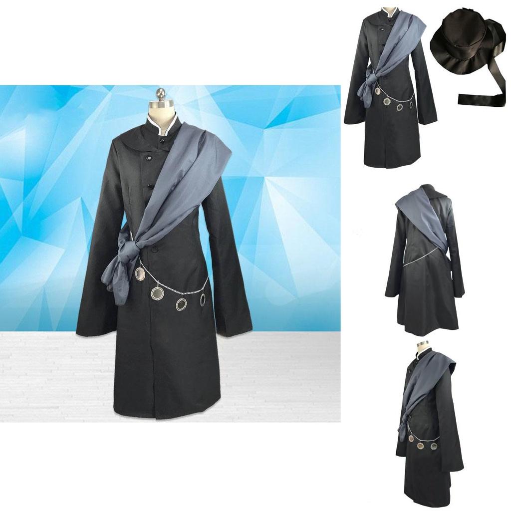Elegante Nuovo Mordomo Nero Kuroshitsuji Undertaker Completo Outfit Costume Cosplay Unisex Con Cappello Per Gioco di Ruolo Unico