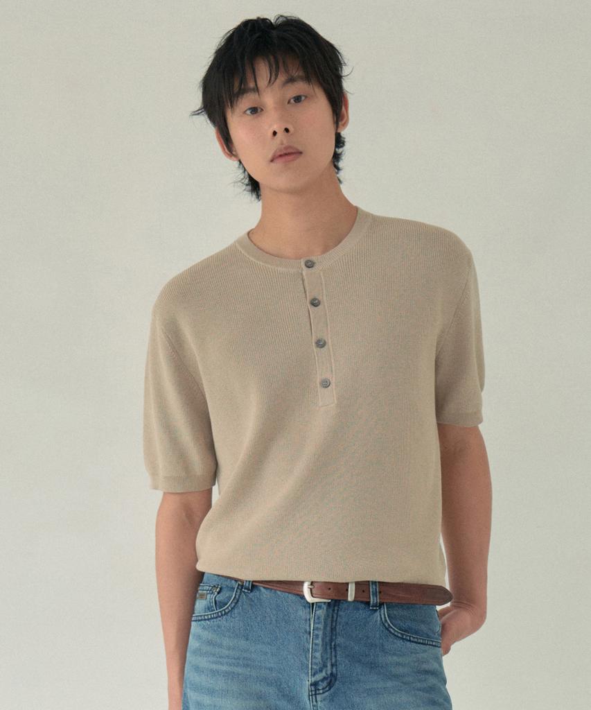 Wednesday Oasis Washable Minimal Henley Neck Half Knit_Beige(Wc26Kn46)