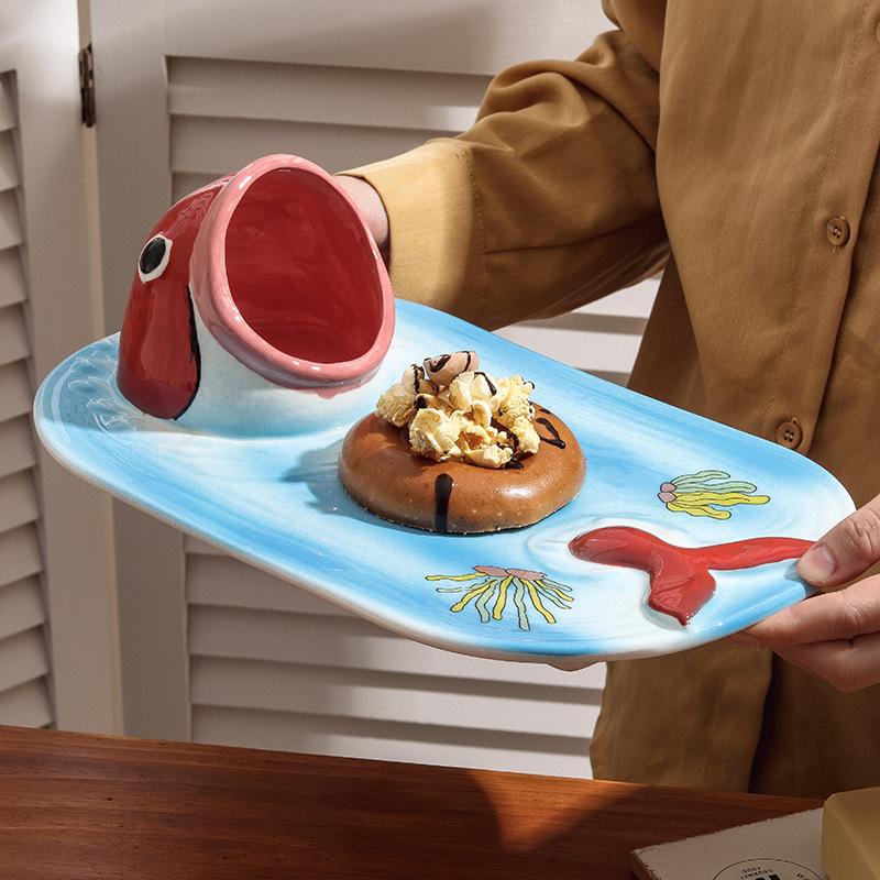 Japońska Zabawna Talerz Rekin z Dużymi Ustami Kreskówkowy Ceramiczny Talerz na Frytki Sos do Maczania Ocet Domowy Talerz na Pierogi Łososia Sushi