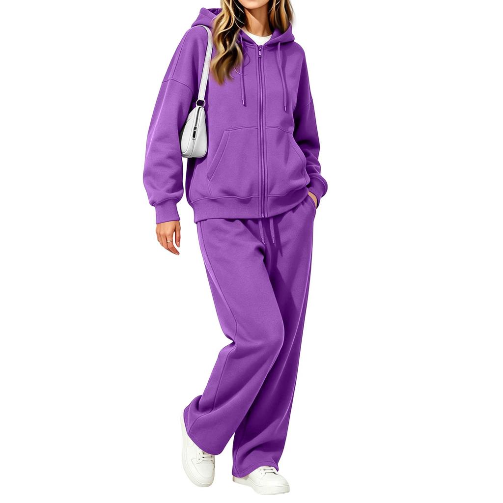 Women's Casual Zip Up Hoodie and Wide Leg Pants Two Piece Set for Fall Winter