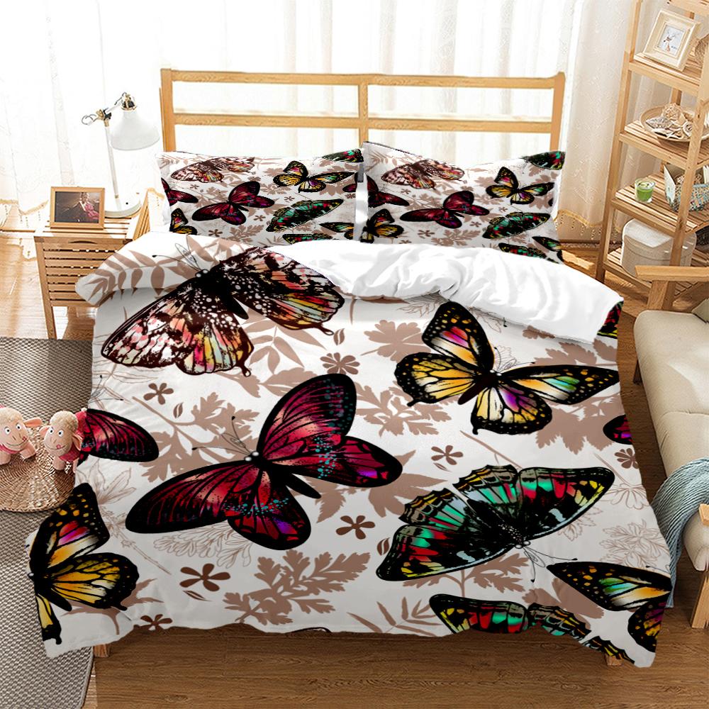 Cartoon Butterfly Hd Print Polyester Bedding SetsKids Or Adults For Beds Quilt Cover Pillowcase King Size Bedding Set