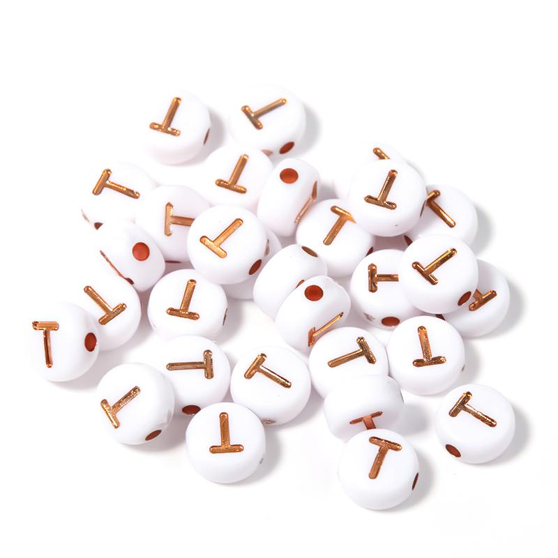 100Pcs 7mm Acrylic Alphabet Beads Rose Gold Letter Loose Flat Round Beads For Jewelry Making Findings DIY Bracelet Earrings Gift