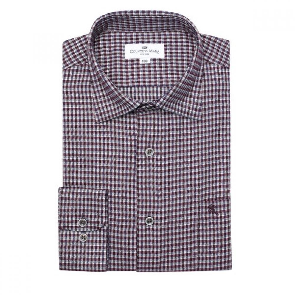 Countess Mara Wrinkle Free Regular Fit Sports Flannel Wine Gray Check Shirt Cdcy4c6404r0 110