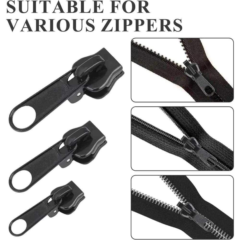 6Pcs/Set Metal Zipper Pull Replacement 3 Sizes Universal Instant Slider Detachable for Clothes Bags DIY Repair Tool Accessories