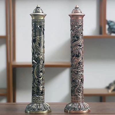 Retro Sütun Dikey Tütsü Brülörü Zen Buda Kalp Sutra Ejderha Anka Vintage Sütun Tütsü Çubuğu Tutucu Geleneksel Dekor