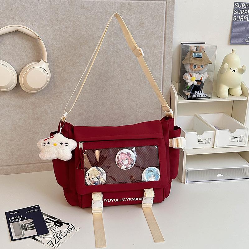 School bag, college style, versatile, simple and large-capacity class, mail carrier bag, student transparent one-shoulder casual oblique span bag