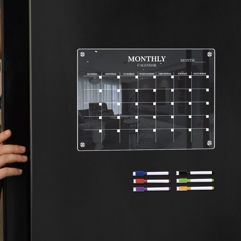 6 Markers Acrylic Erase Boards Clear Planning Note Board Premium Monthly Calendar Memo  School